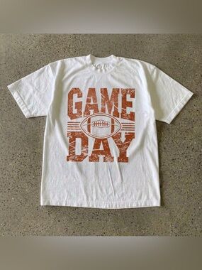 Game Day Football Distressed Font White Sports Graphic T-Shirt